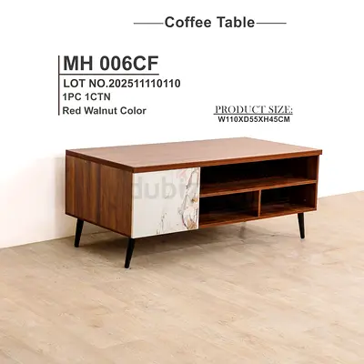 Mid-century Red Walnut Coffee Table with Marble Accent (W110 x D55 x H45 cm)