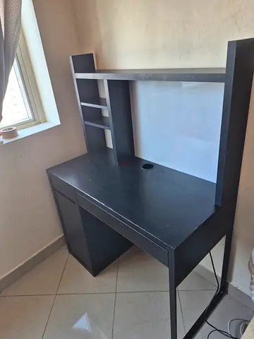 Micke computer desk from Ikea with side shelves and storage