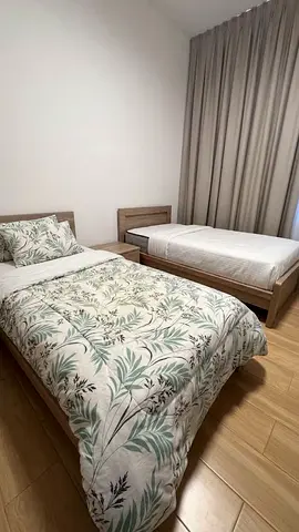 2x Single Wooden Bed Frame with Bed Mattress - Light Oak Finish