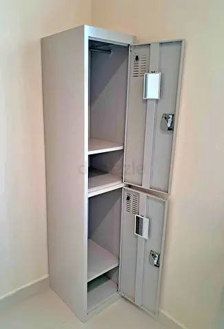 Metal Storage Locker with Two Compartments and Shelves