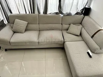 Light grey L-shaped corner sofa - 3 seater with chaise, good condition