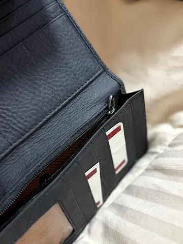 Black Crocodile leather long wallet with multiple card slots and zip pocket