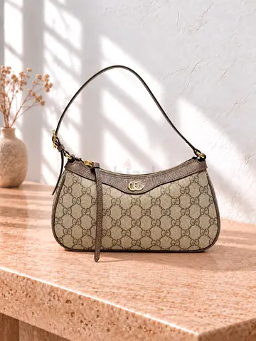 Pre-owned Gucci Monogram Canvas Shoulder Bag - Small Baguette Style