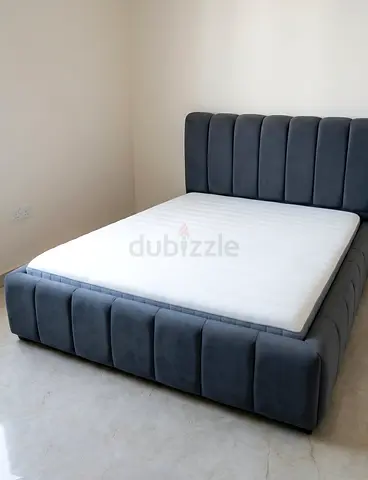 Ikea brand grey velvet double bed frame with upholstered headboard including mattress ikea brand