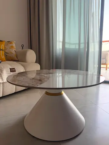 Round Glass Top Side Table with White Cone Base