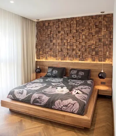 Solid Wood Platform Bed with Integrated Nightstands and Headboard Panel