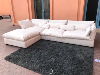 Selling in excellent Condition Marina Home feather 🪶 filled L Shape Sofa Beige