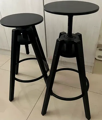 Set of 2 Adjustable Black Industrial Bar Stools, IKEA Dalfred