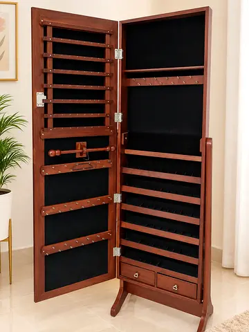 Full-length mirror with jewellery storage