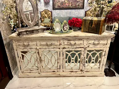 Marina Distressed White Antique-Style Sideboard / Console Cabinet