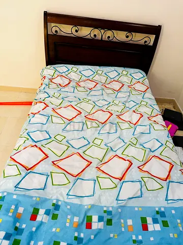 Sturdy Wood Bed with mattress from Home centre