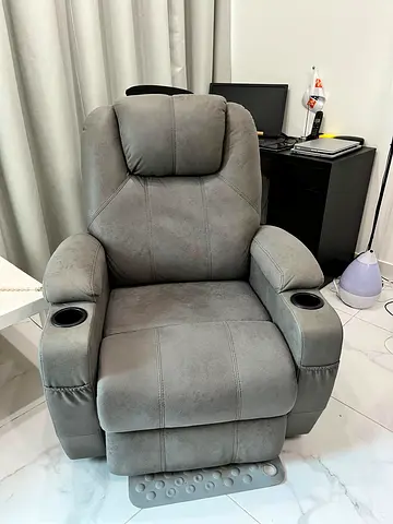 Urgent sale : Comfortable single grey recliner chair with cupholder and couch with 12 pillows