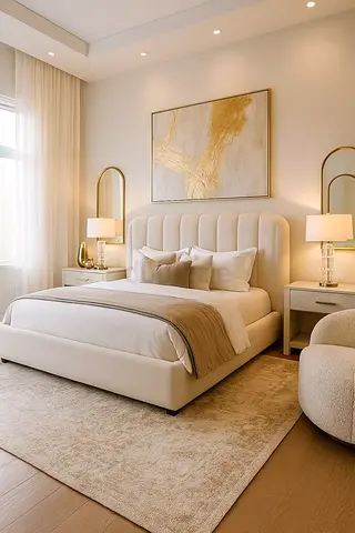 Modern Upholstered Bed Frame with Vertical Fluted Headboard