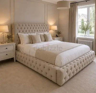 Elegant Tufted Upholstered Bed Frame in Beige
