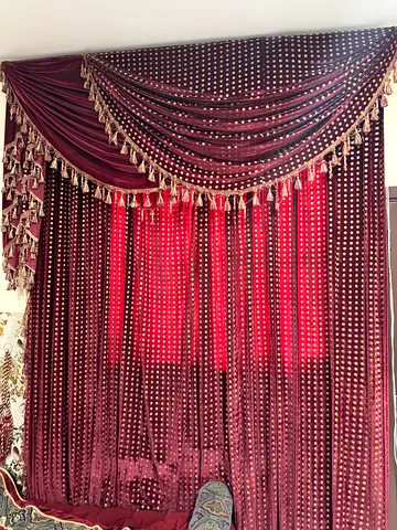 Burgundy Decorative Curtains with Valance - Good Condition