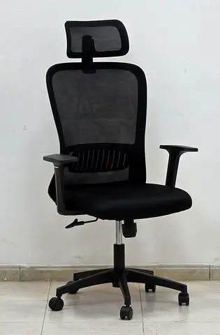 Ergonomic Black Mesh Office Chair with Headrest - Good Condition
