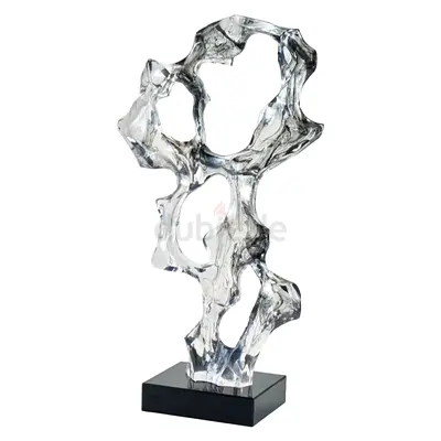 Modern Abstract Clear Resin Sculpture on Black Base - Decorative Accent