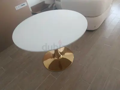 Round White dining Table with Gold Pedestal Base