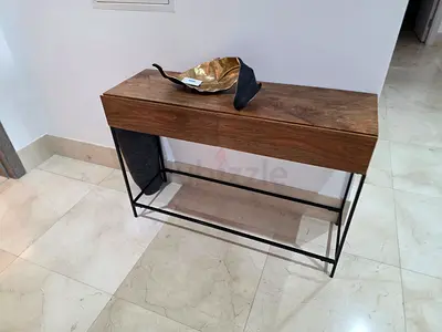 Solid Wood Console Table with Metal Frame - Narrow Hallway Table