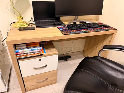 Oak-effect Study Desk with 2 Drawers - Compact Home Office Desk