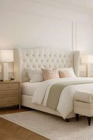 Tufted Wingback Bed with Upholstered Headboard