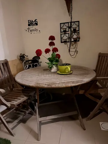 Round Wooden Outdoor Dining Set – Table + 3 Armchairs