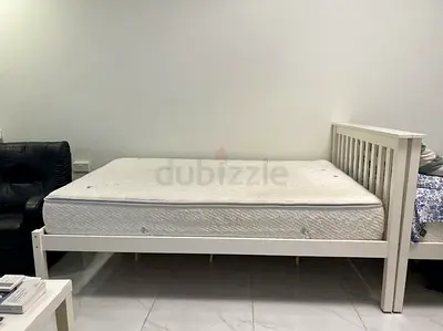Home Center white bed frame with 120 x 200 cm Wooden Single Bed Frame with Mattress - Good Condition