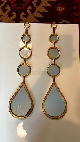 Pair of Decorative Hanging Mirrors with Gold Frame