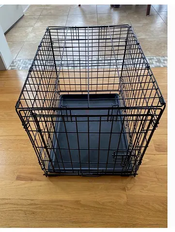 Foldable metal dog crate with removable tray - medium/large- blue color