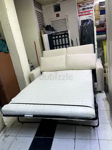 Modern Cream Fabric Sofa Bed with Metal Frame
