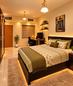 Room for Rent with Attached Bathroom and Gym Access – Rolla, Sharjah – AED 1500/Month