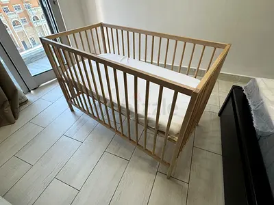 IKEA Sniglar Solid Wood Baby Crib with Mattress - Natural Pine
