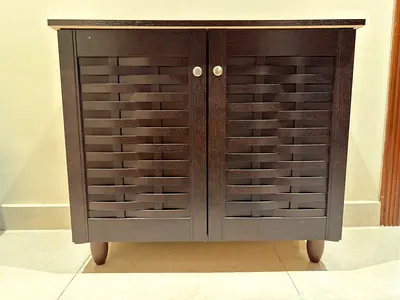 Shoe Cabinet 2 Door, Holds 20 Pairs, Walnut (Pan Home)