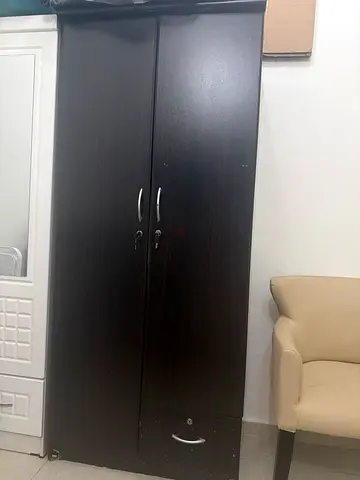 Dark Wood 2-Door Wardrobe / cabinet / Armoire in Good Condition