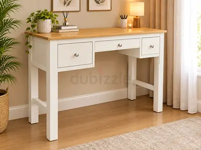 Modern White Study Desk with Oak Wood Top