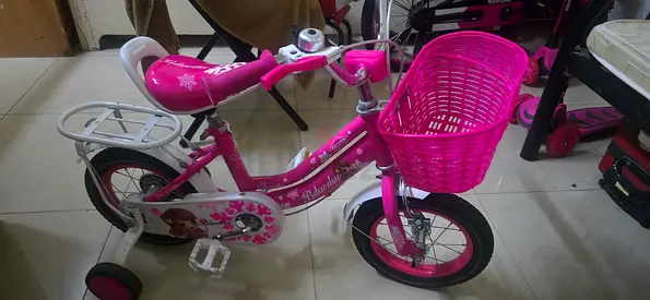 Kids Pink 12-inch Bicycle with Training Wheels and Front Basket