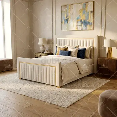 Premium Quality Queen Size Luxury Fabric Bed with Spring Mattress