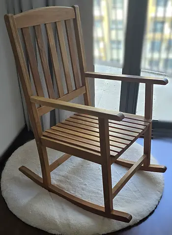 Solid Wood Rocking Chair - Slatted Back and Seat, Natural Finish