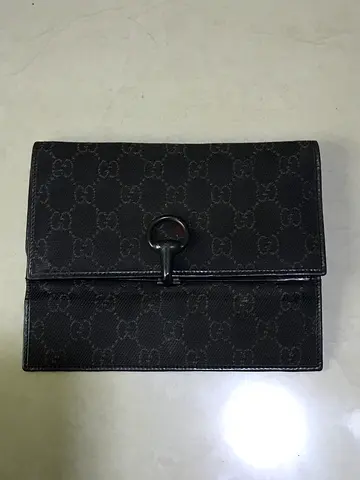 Authentic GUCCI Monogram Horsebit Continental Canvas Bi Fold Wallet black