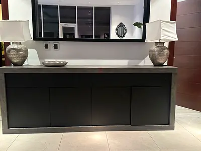 Modern black sideboard / storage cabinet with concrete-look frame