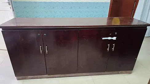 Dark wood sideboard / storage cabinet - 4-door, good solid condition