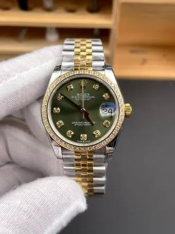 Sc Rolex Datejust Two-Tone 36mm with Green Dial and Diamond Bezel