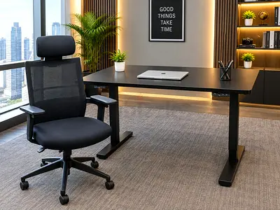 Electric Ergonomic Black Office Chair with Headrest - Good Condition