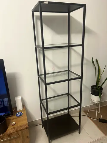 Tall black metal shelving unit - 5 tiers, good condition