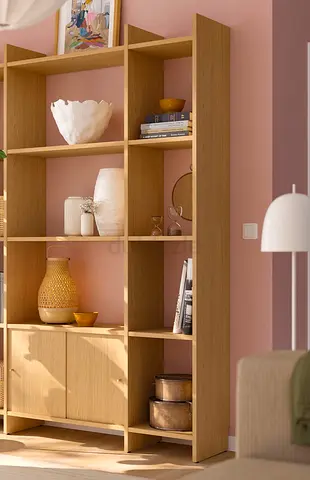 IKEA LADMAKARE shelving unit. Oak finish open shelving unit with lower cabinet - good condition