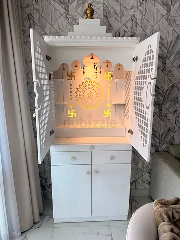 Premium White Wooden Pooja Mandir Cabinet with Storage - excellent Condition