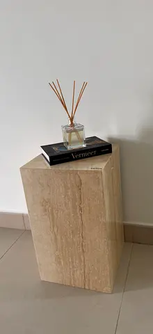 Natural Travertine Stone Side Table / Stool - Solid Block