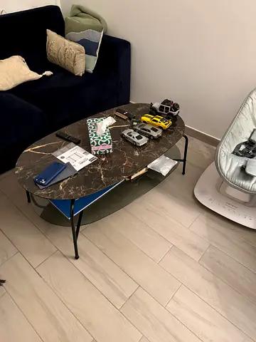 Marble-effect oval coffee table with metal frame