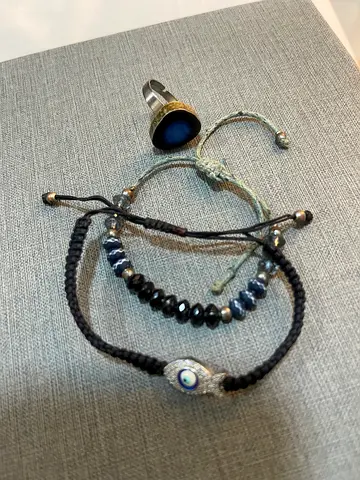 Men's braided bracelets and ring set - black and silver