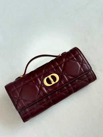 Dark Brown Quilted Leather Top-Handle Wallet/Clutch